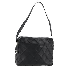 CHANEL Bicolore Shoulder Bag Leather Black Silver CC Altro
