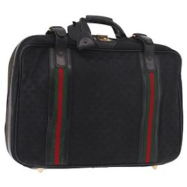 GUCCI GG Canvas Web Sherry Line Suitcase Black Gold Other