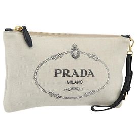 PRADA Canapa Pouch Canvas White Gold 1NH018 Andere