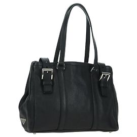 PRADA Tote Bag Leather Black Silver Other