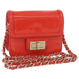 CHANEL Schulterbrieftasche mit Kette Lackleder Orange Gold CC Andere