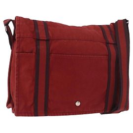 Hermès HERMES Bathas Shoulder Bag Canvas Red Silver Altro