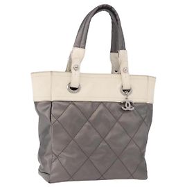 CHANEL Paris Biarritz PM Sac à main PVC Canvas Gris Argent CC Autre