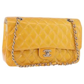 Sac CHANEL Chain Matelasse 25 Cuir verni Jaune Silver CC Autre