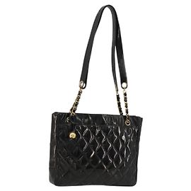CHANEL Matelassé Chain Tote Bag Lackleder Schwarz Gold CC Andere