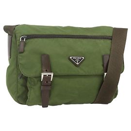 PRADA Bolsa de Ombro Nylon Khaki Silver Outro