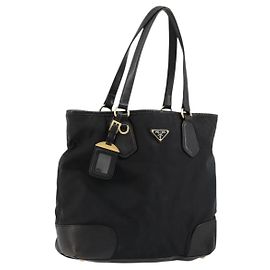 PRADA Tote Bag Nylon Leather Black Gold Other