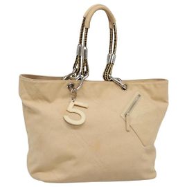 CHANEL COCO Mark Tote Bag Canvas Beige Silver CC Otro