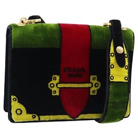 PRADA Shoulder Bag Velor Black Gold Altro