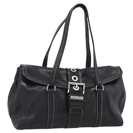 PRADA Tote Bag Leder Schwarz Silber Andere