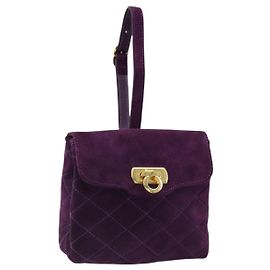 Salvatore Ferragamo Sac à main Gancini Daim Violet Or Autre