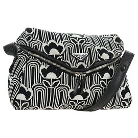 PRADA Shoney Jacquard Shoulder Bag Wool Black White Silver Altro