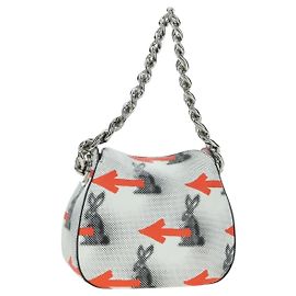 PRADA Sports Chain Shoulder Bag Leather White Silver Other