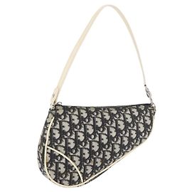Christian Dior Trotter Canvas Saddle Pouch PVC Black Silver Other