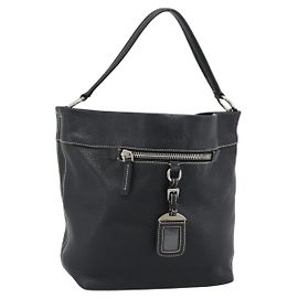 PRADA Shoulder Bag Leather Black Silver Altro
