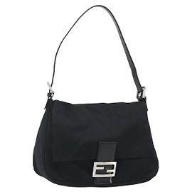 FENDI Mamma Baguette Shoulder Bag Cotton Jersey Black Silver Altro
