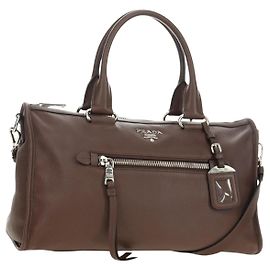 Bolsa de mão PRADA em couro 2way Marrom Prata Outro