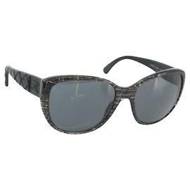 CHANEL Matelasse Sunglasses Plastic Lamb Skin Black CC Other