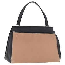 Céline CELINE Edge Hand Bag Leather Beige Black Silver Altro