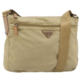 Bolsa de Ombro PRADA Nylon Bege Prata Outro