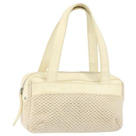 CHANEL Tote Bag Canvas Leather White Silver CC Otro