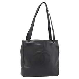 CHANEL COCO Mark Tote Bag Pele Caviar Preta Ouro CC Outro
