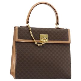 Céline CELINE Macadam Canvas Handtasche PVC Leder Braun Gold Andere
