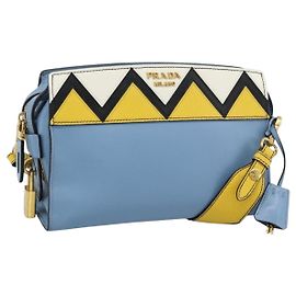 PRADA Shoulder Bag Leather Light Blue Gold Altro