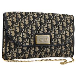 Christian Dior Trotter Canvas Chain Shoulder Bag Navy Gold Altro