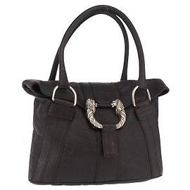 Bulgari BVLGARI Bolsa Tote Leoni em Couro Castanho Escuro e Dourado Outro