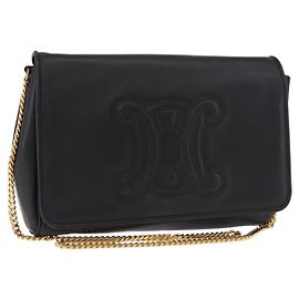 Céline CELINE Bolsa de ombro com corrente em couro preto e dourado Outro