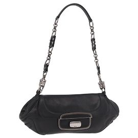 PRADA Bolsa de ombro com corrente em couro preto prata Outro