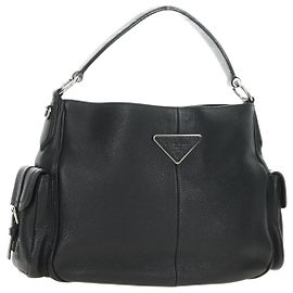 PRADA Shoulder Bag Leather Black Silver Other