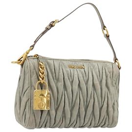 Miu Miu Matelasse Accessory Pouch Leather Gray Gold Other