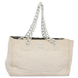 CHANEL Bolsa de Ombro Matelassé com Corrente Palha Branco Ouro CC Outro