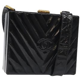 CHANEL V Stitch COCO Mark Shoulder Bag Patent leather Black Gold CC Altro