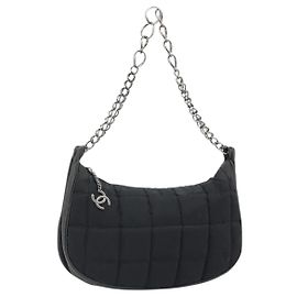 CHANEL Choco Bar Chain Shoulder Bag Nylon Black Silver CC Altro
