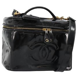 CHANEL Vanity Handtasche Lackleder 2way Schwarz Gold CC Andere