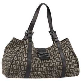 FENDI Zucchino Canvas Hand Bag Silver Brown Altro