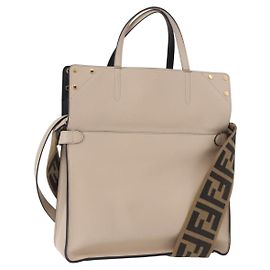 FENDI Flip Tote Bag Leather 3way Navy Gold Altro