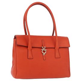 Salvatore Ferragamo Bolsa de Mão Gancini Couro Laranja Dourado Outro