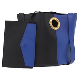 VERSACE Bolsa de ombro em couro azul e dourado Outro