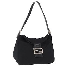 FENDI Mamma Baguette Shoulder Bag Nylon Black Silver Altro