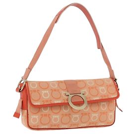 Salvatore Ferragamo Gancini Shoulder Bag Canvas Orange Gold Altro