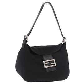 FENDI Bolso de Hombro Mamma Baguette de Jersey de Algodón Negro Plata Otro