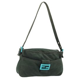 FENDI Mamma Baguette Sac à Main Coton Vert Argent Autre