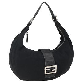 FENDI Mamma Baguette Shoulder Bag Nylon Black Silver Altro