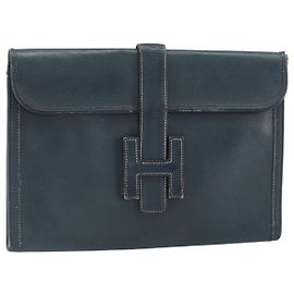 Hermès HERMES Clutch Bag Leather Navy Altro