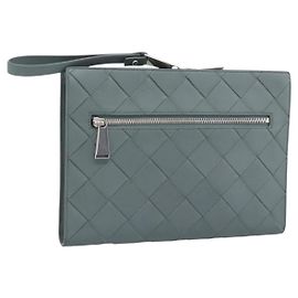 BOTTEGA VENETA MAXI INTRECCIATO Clutch aus Leder Grau Silber Andere
