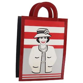 CHANEL Mademoiselle Choco Bar line Tote Bag Leather Red CC Other